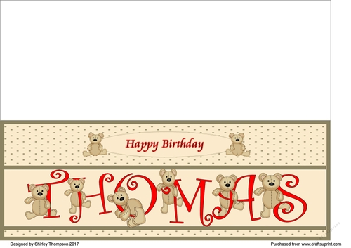 Teddy bear DL name card (Thomas).