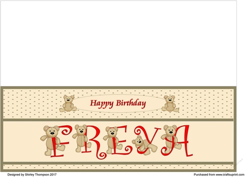 Teddy bear DL name card (Freya).