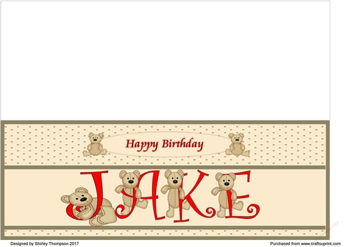 Teddy bear DL name card (Jake).
