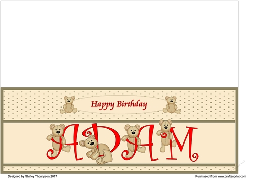 Teddy bear DL name card (Adam).