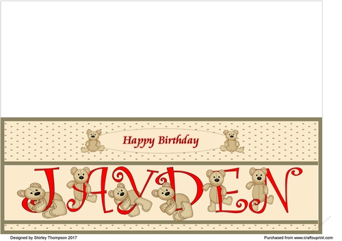 Teddy bear DL name card (Jayden).