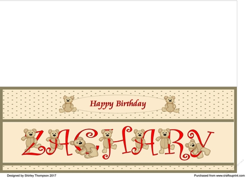 Teddy bear DL name card (Zachary).