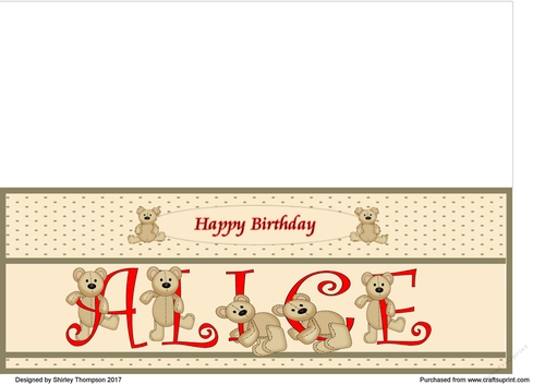 Teddy bear DL name card (Alice).