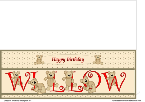 Teddy bear DL name card (Willow).