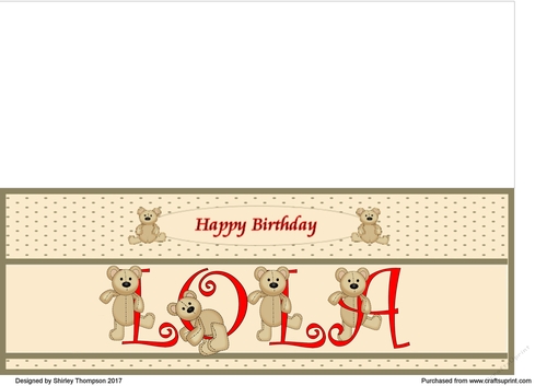 Teddy bear DL name card (Lola).