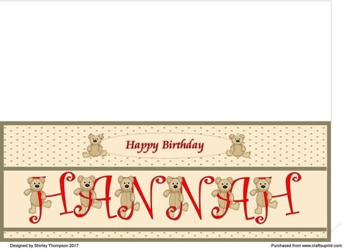 Teddy bear DL name card (Hannah).