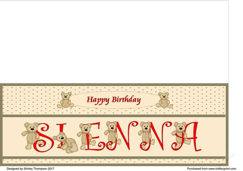 Teddy bear DL name card (Sienna).