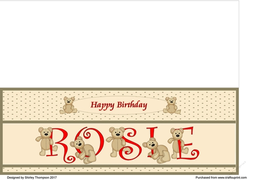 Teddy bear DL name card (Rosie).