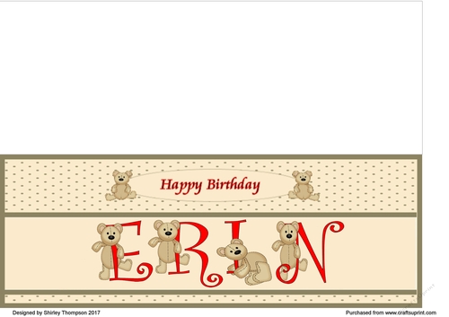 Teddy bear DL name card (Erin).