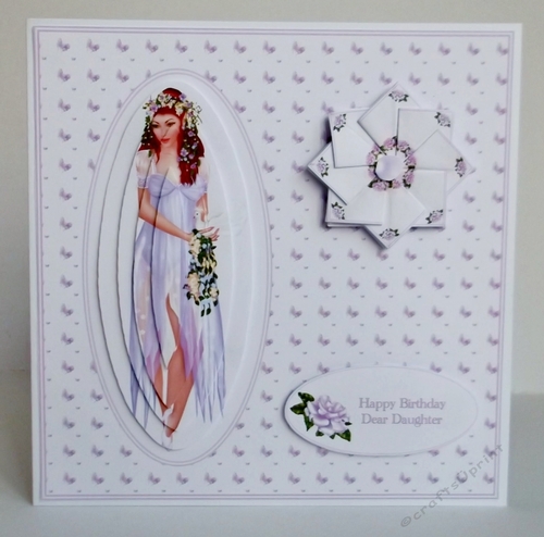  8 x 8 garden fairy card with tea bag folded medallion.