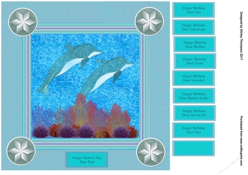 Dolphins in the coral 8 x 8 card front.