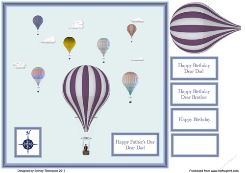 8 x 8 in Hot air balloon card front.