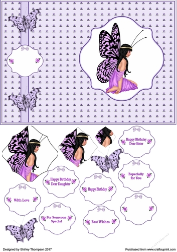 Lilac fairy A5 step by step card front.