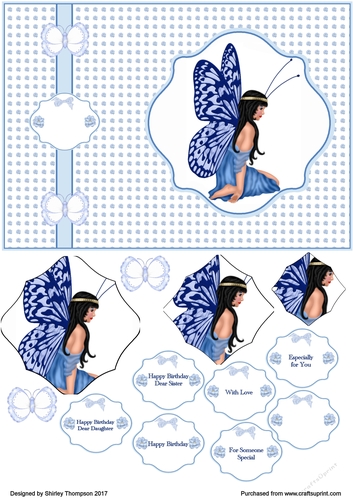 Blue fairy A5 step by step card front.