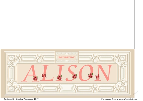 Large peach and cream DL name card (Alison)