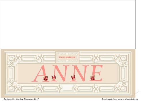 Large peach and cream DL name card (Anne)