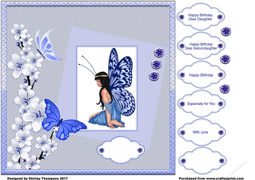 8 x 8 Blue butterfly wings card front.
