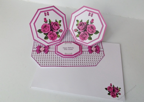 Roses octagonal double easel card with matching envelope (deep pink)