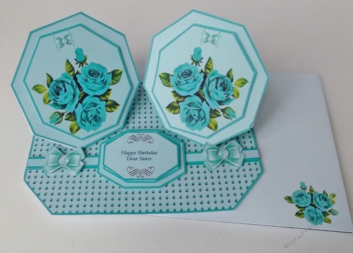 Roses octagonal double easel card with matching envelope (Teal)