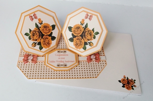 Roses octagonal double easel card with matching envelope (Orange)