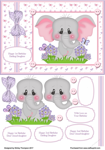 A5 Ellie the elephant card front.