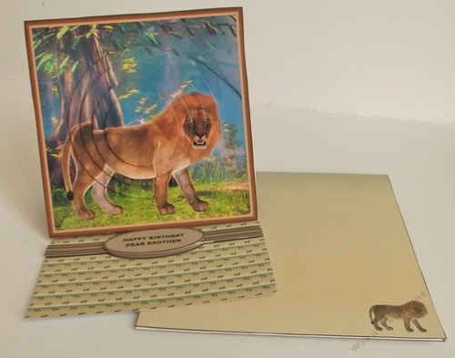 Lion easel card and envelope.