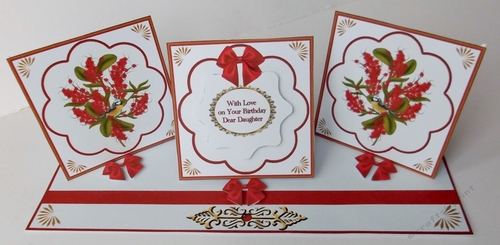 Blue tits triple easel card.