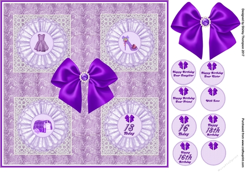 Purple 8 x 8 ladies birthday card front.