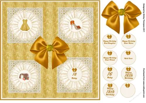 Gold 8 x 8 ladies birthday card front.
