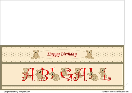 Teddy bear DL name card (Abigail).