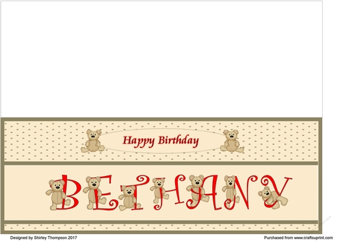 Teddy bear DL name card (Bethany).