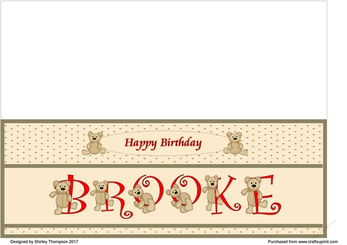 Teddy bear DL name card (Brooke).