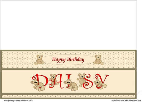 Teddy bear DL name card (Daisy).