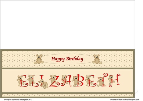 Teddy bear DL name card (Elizabeth).