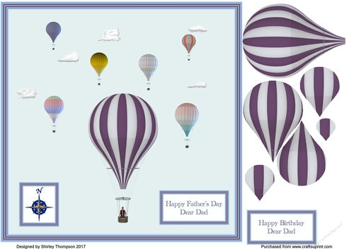 Hot air balloon 8 x 8 Fathers Day card front.