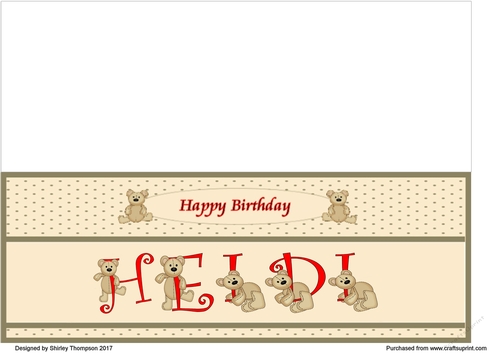 Teddy bear DL name card (Heidi).
