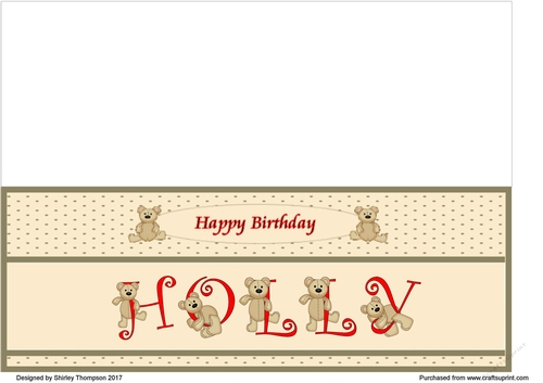 Teddy bear DL name card (Holly).