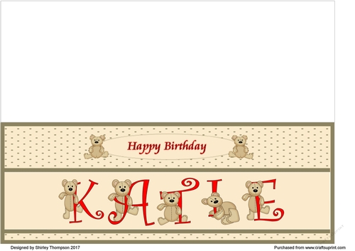 Teddy bear DL name card (Katie).
