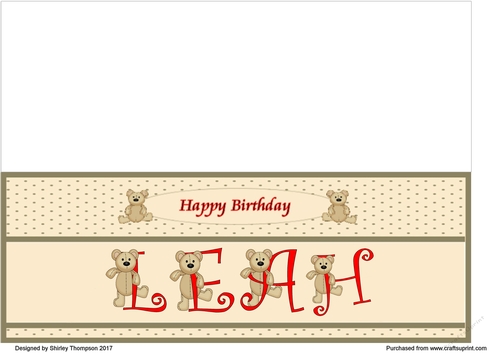 Teddy bear DL name card (Leah).