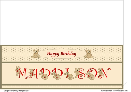 Teddy bear DL name card (Maddison).