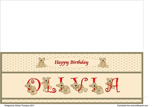 Teddy bear DL name card (Olivia).