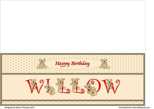 Teddy bear DL name card (Willow).