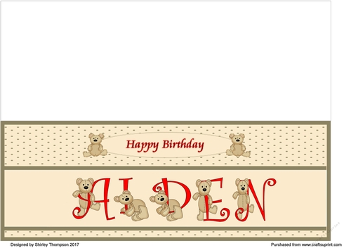 Teddy bear DL name card (Aiden).