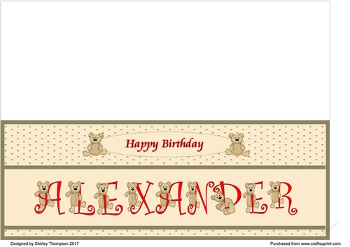 Teddy bear DL name card (Alexander).
