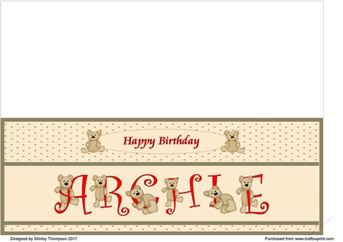 Teddy bear DL name card (Archie).
