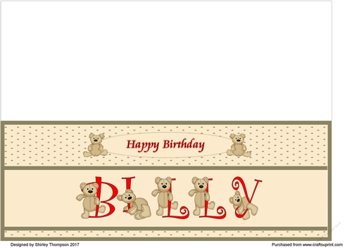 Teddy bear DL name card (Billy).