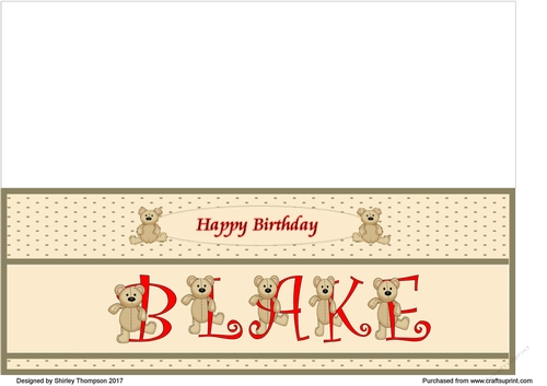 Teddy bear DL name card (Blake).