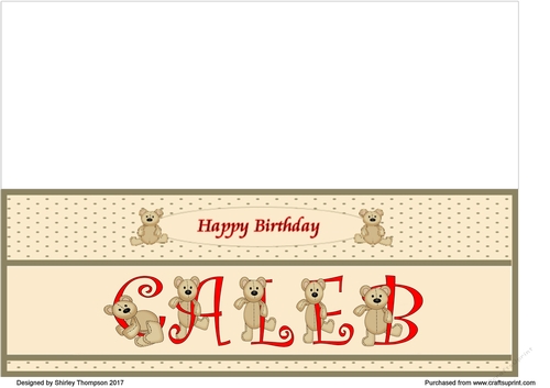Teddy bear DL name card (Caleb).