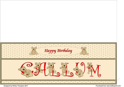 Teddy bear DL name card (Callum).