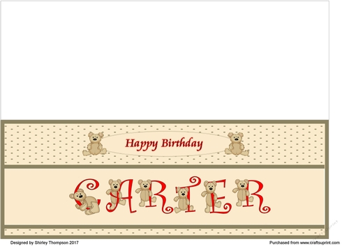 Teddy bear DL name card (Carter).